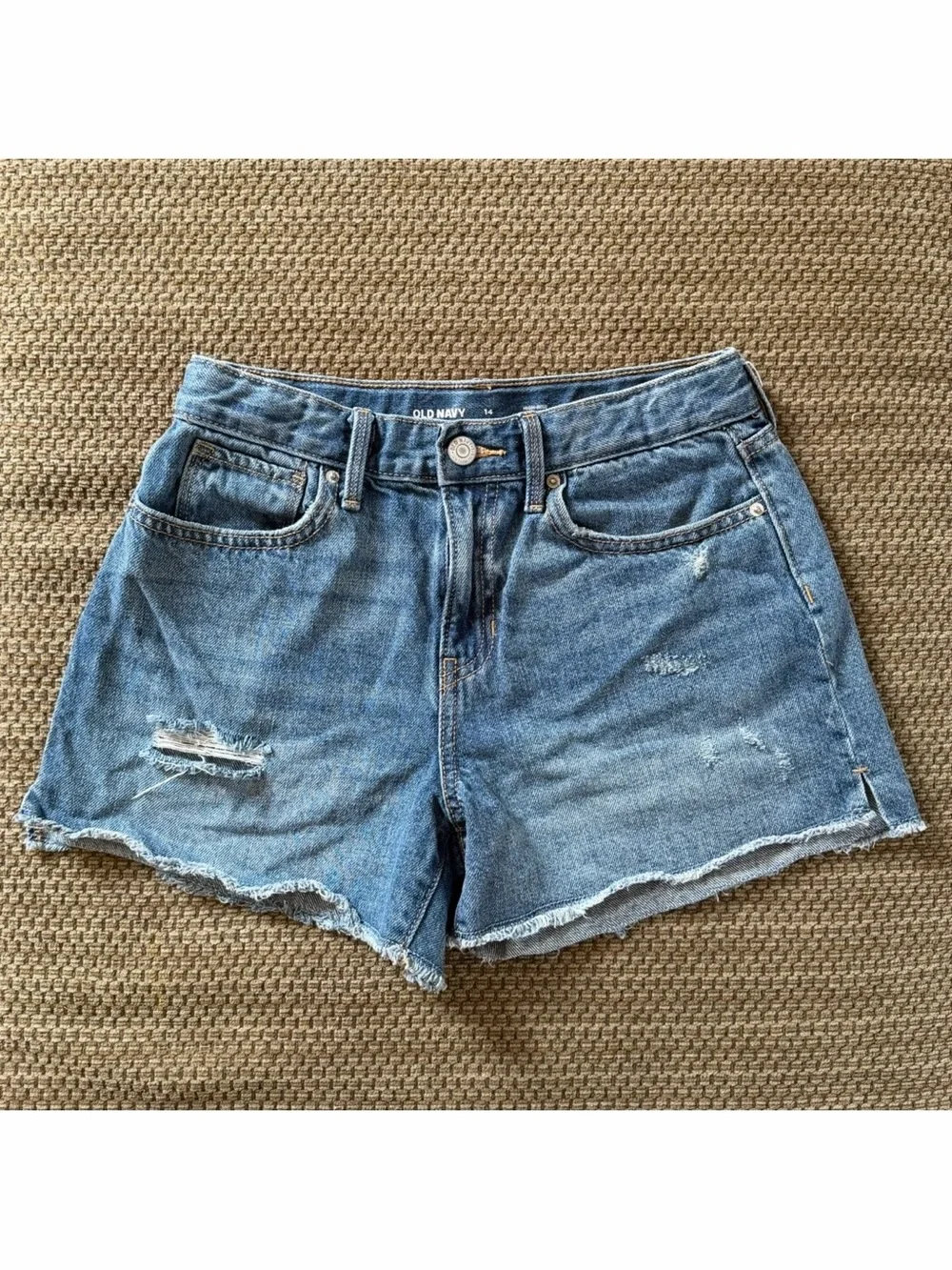 Old Navy Girls 14 High Rise Denim Cut Off Shorts Distressed Adjustable Waist